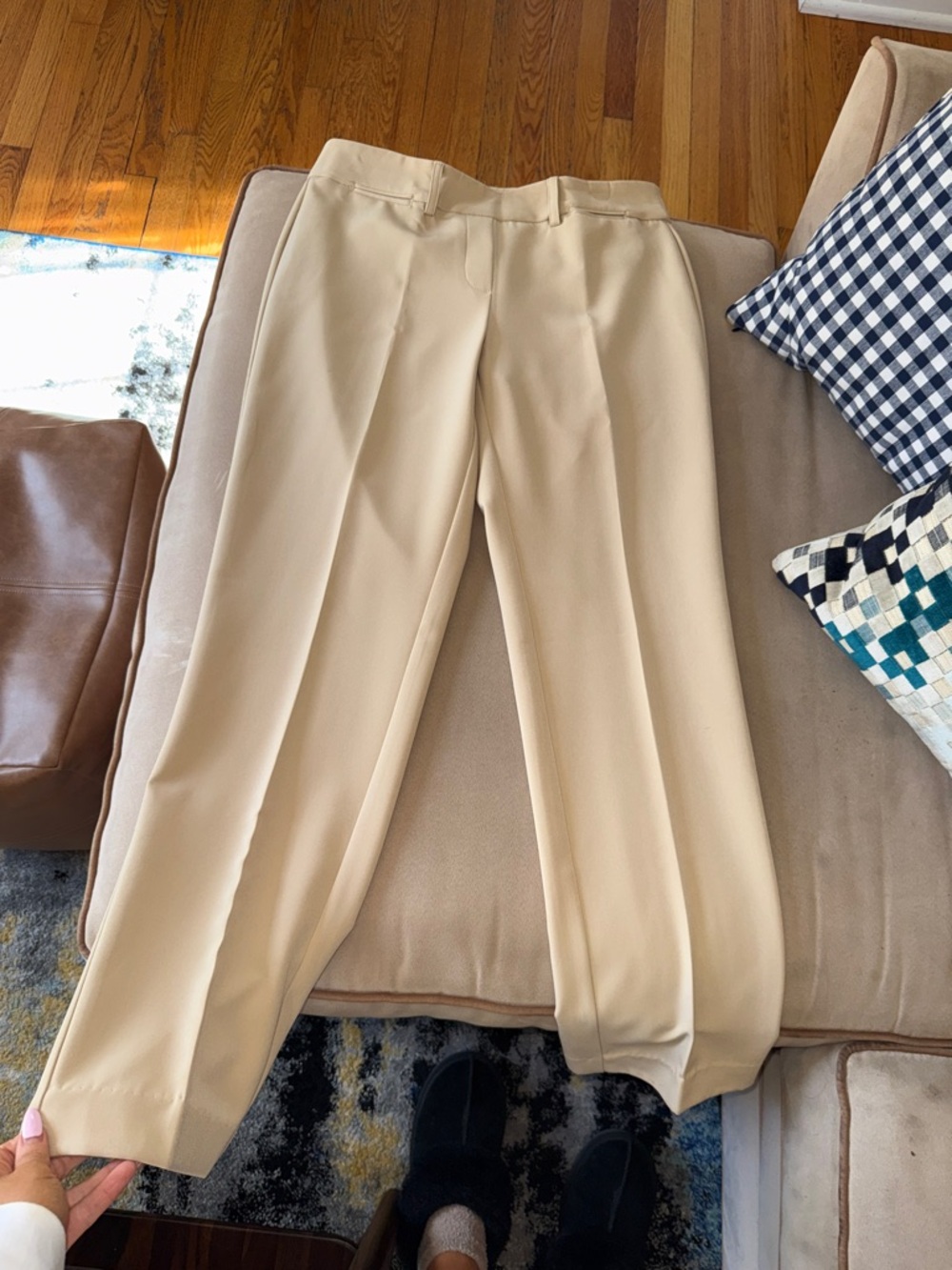 Zac & Rachel Beige Straight-Leg Pleated Trousers